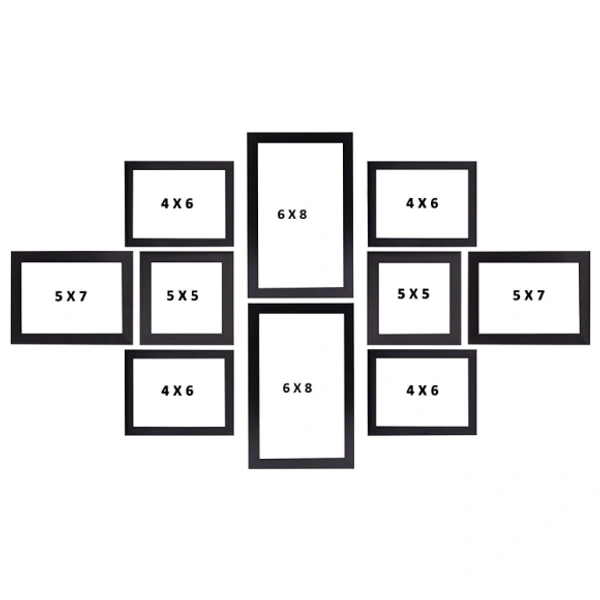 ABHINAVA ONLINE Abhinava Synthetic Wood Photo Frames for Wall & Table - Set of 10 - 5"x 7" & 6"x 8" & 5"x 7" & 4"x 6", BLACK